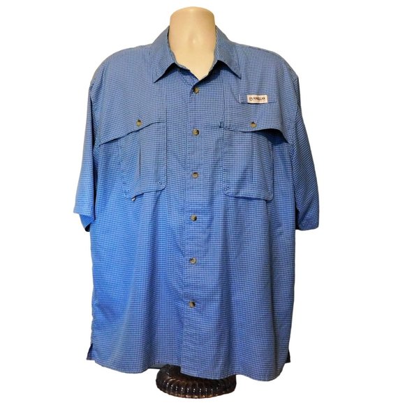Magellan Fish Gear Shirt XL Blue Small Check Moisture Wicking Short Sleeves - Picture 1 of 7